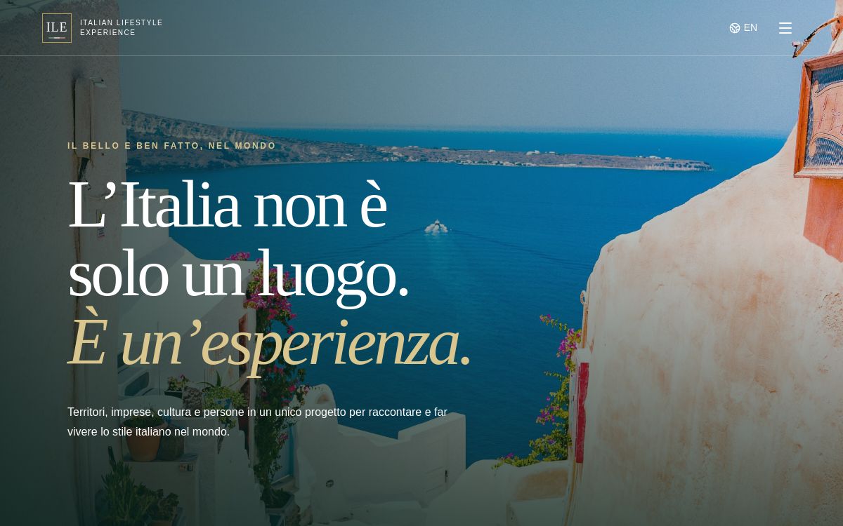 Anteprima della homepage di Italian Lifestyle Experience, dedicata ai territori e allo stile italiano nel mondo